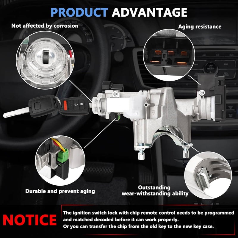 RAMATA Ignition Lock Cylinder Switch Compatible with 2013 2014 2015 2016 2017 Honda Accord 2.0L 2.4L 3.5L, Replace # 39730-T2A-A0, (with 2 Blank Chipped Remote Keys) - Image 4